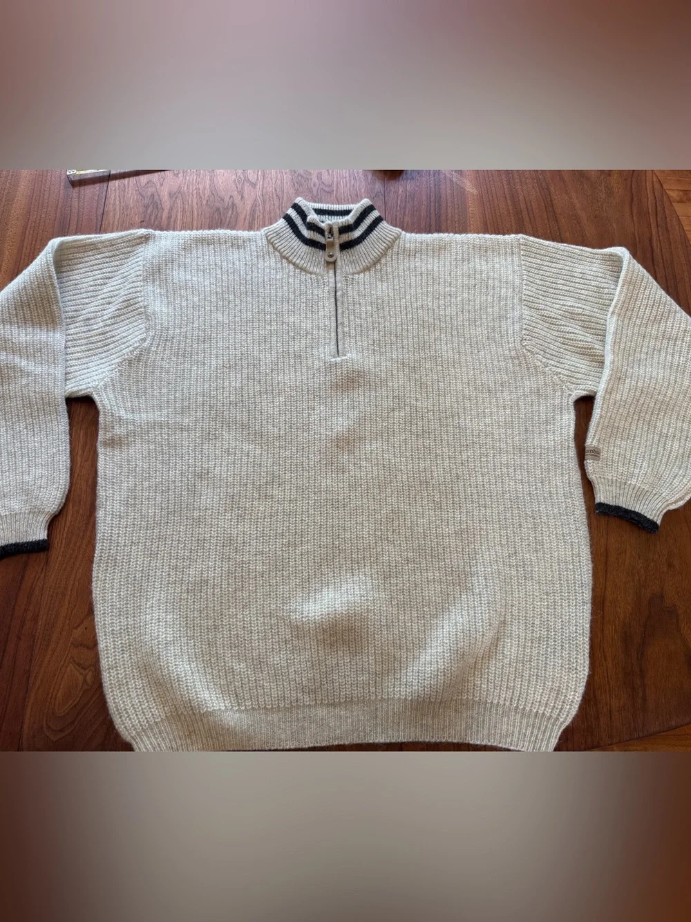 Columbia 100% Shetland Wool 1/4 zip Chunky Sweater Like New Oatmeal Heather XL